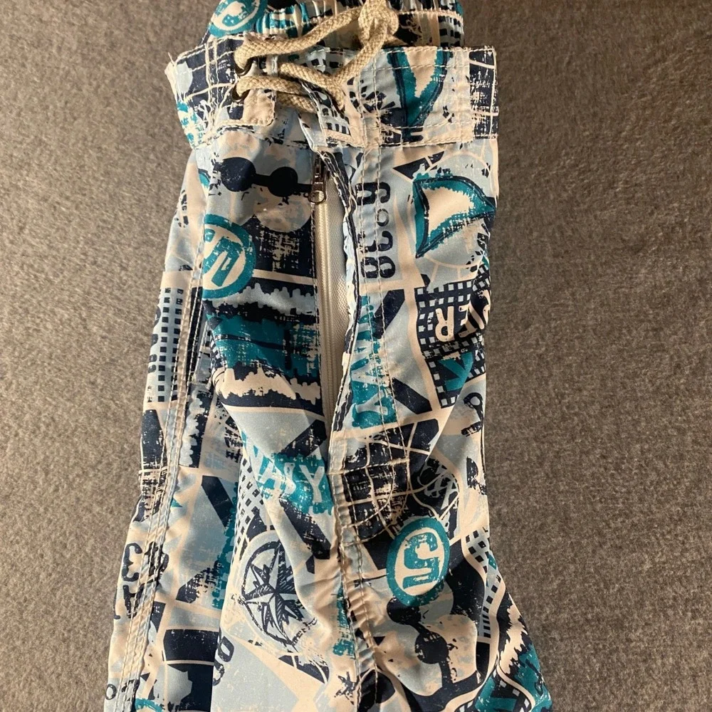 Kiwi Saint Tropez Mens Swim Shorts Blue Nautical Anchor Print Size 34Trunk